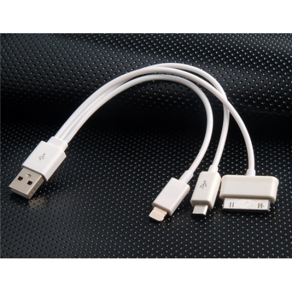 20 cm 1 to 3 Charge Cord for Apple Products (White)